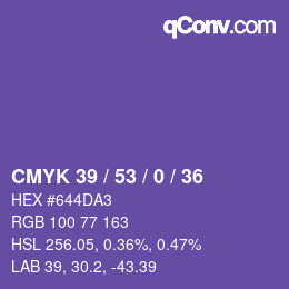 カラーコード: CMYK 39 / 53 / 0 / 36 | qconv.com