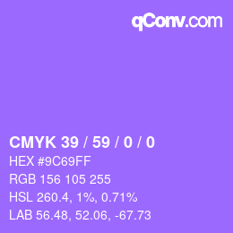 カラーコード: CMYK 39 / 59 / 0 / 0 | qconv.com