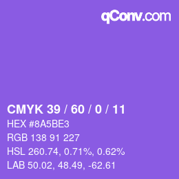 颜色代码: CMYK 39 / 60 / 0 / 11 | qconv.com