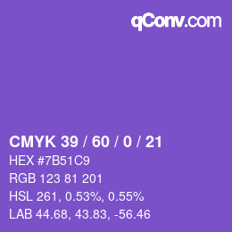 カラーコード: CMYK 39 / 60 / 0 / 21 | qconv.com