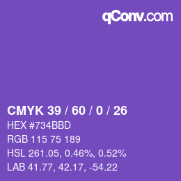 カラーコード: CMYK 39 / 60 / 0 / 26 | qconv.com