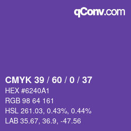 カラーコード: CMYK 39 / 60 / 0 / 37 | qconv.com