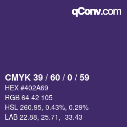 カラーコード: CMYK 39 / 60 / 0 / 59 | qconv.com
