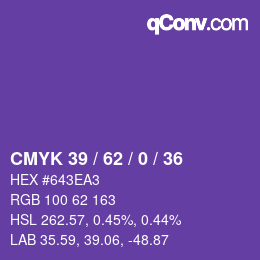 カラーコード: CMYK 39 / 62 / 0 / 36 | qconv.com