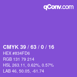 Farbcode: CMYK 39 / 63 / 0 / 16 | qconv.com