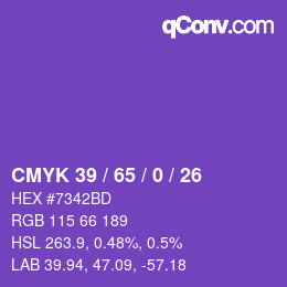 カラーコード: CMYK 39 / 65 / 0 / 26 | qconv.com