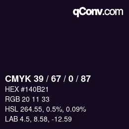 Color code: CMYK 39 / 67 / 0 / 87 | qconv.com