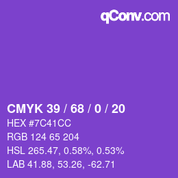 カラーコード: CMYK 39 / 68 / 0 / 20 | qconv.com