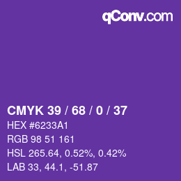 カラーコード: CMYK 39 / 68 / 0 / 37 | qconv.com