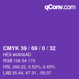 カラーコード: CMYK 39 / 69 / 0 / 32 | qconv.com