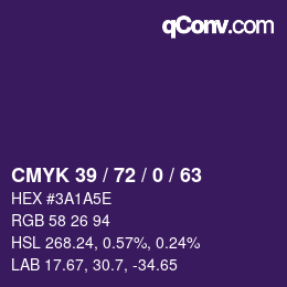 Farbcode: CMYK 39 / 72 / 0 / 63 | qconv.com