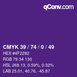 カラーコード: CMYK 39 / 74 / 0 / 49 | qconv.com