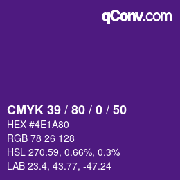 カラーコード: CMYK 39 / 80 / 0 / 50 | qconv.com