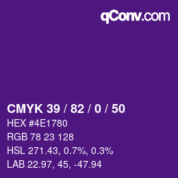 カラーコード: CMYK 39 / 82 / 0 / 50 | qconv.com