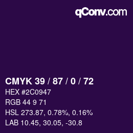 Color code: CMYK 39 / 87 / 0 / 72 | qconv.com