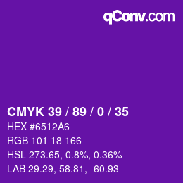 カラーコード: CMYK 39 / 89 / 0 / 35 | qconv.com