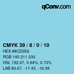 カラーコード: CMYK 39 / 8 / 0 / 10 | qconv.com