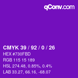 カラーコード: CMYK 39 / 92 / 0 / 26 | qconv.com