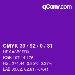 カラーコード: CMYK 39 / 92 / 0 / 31 | qconv.com
