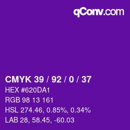 カラーコード: CMYK 39 / 92 / 0 / 37 | qconv.com