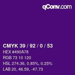 Color code: CMYK 39 / 92 / 0 / 53 | qconv.com