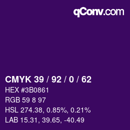 カラーコード: CMYK 39 / 92 / 0 / 62 | qconv.com