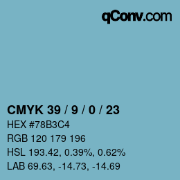 カラーコード: CMYK 39 / 9 / 0 / 23 | qconv.com