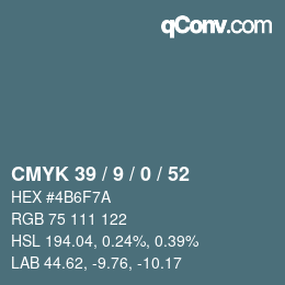 颜色代码: CMYK 39 / 9 / 0 / 52 | qconv.com