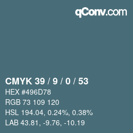 颜色代码: CMYK 39 / 9 / 0 / 53 | qconv.com