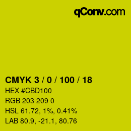 カラーコード: CMYK 3 / 0 / 100 / 18 | qconv.com