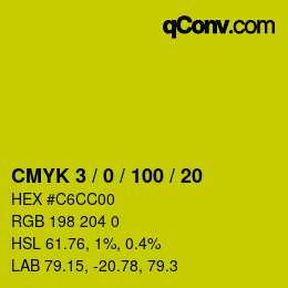 颜色代码: CMYK 3 / 0 / 100 / 20 | qconv.com