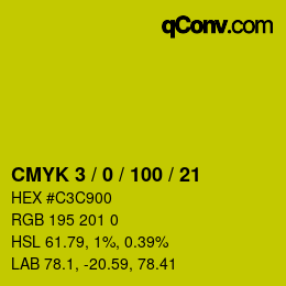Color code: CMYK 3 / 0 / 100 / 21 | qconv.com