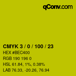 Color code: CMYK 3 / 0 / 100 / 23 | qconv.com