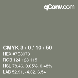 カラーコード: CMYK 3 / 0 / 10 / 50 | qconv.com