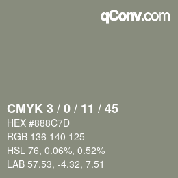 Farbcode: CMYK 3 / 0 / 11 / 45 | qconv.com