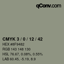 カラーコード: CMYK 3 / 0 / 12 / 42 | qconv.com