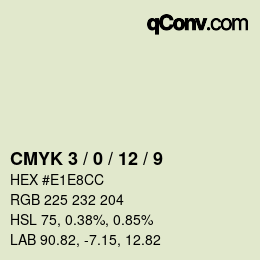 カラーコード: CMYK 3 / 0 / 12 / 9 | qconv.com