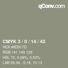 カラーコード: CMYK 3 / 0 / 14 / 43 | qconv.com