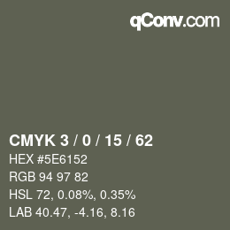Farbcode: CMYK 3 / 0 / 15 / 62 | qconv.com