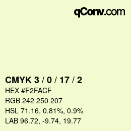 颜色代码: CMYK 3 / 0 / 17 / 2 | qconv.com