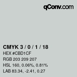 Farbcode: CMYK 3 / 0 / 1 / 18 | qconv.com