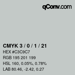 カラーコード: CMYK 3 / 0 / 1 / 21 | qconv.com