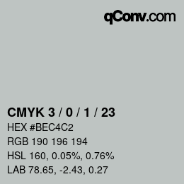 カラーコード: CMYK 3 / 0 / 1 / 23 | qconv.com