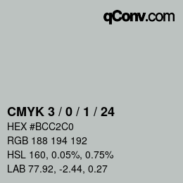 Code couleur: CMYK 3 / 0 / 1 / 24 | qconv.com