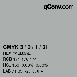 カラーコード: CMYK 3 / 0 / 1 / 31 | qconv.com