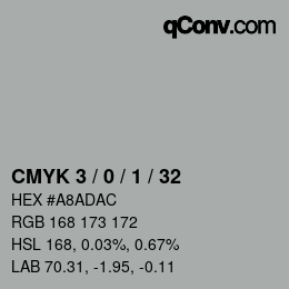 Farbcode: CMYK 3 / 0 / 1 / 32 | qconv.com