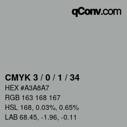 カラーコード: CMYK 3 / 0 / 1 / 34 | qconv.com
