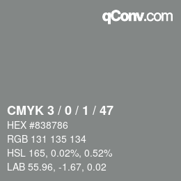 Código de color: CMYK 3 / 0 / 1 / 47 | qconv.com