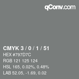 カラーコード: CMYK 3 / 0 / 1 / 51 | qconv.com