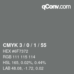 カラーコード: CMYK 3 / 0 / 1 / 55 | qconv.com